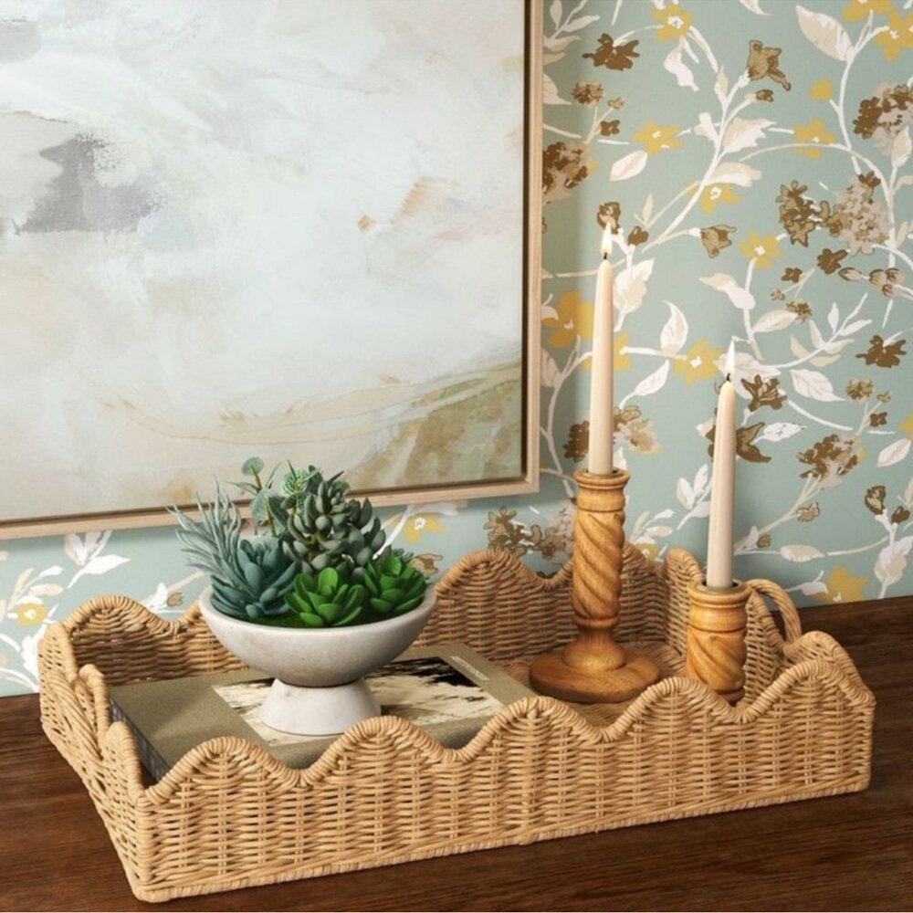 Recta Scallop Edge Wicker Tray Scalloped Woven - Threshold Brown NEW W/ TAGS - Picture 2 of 4